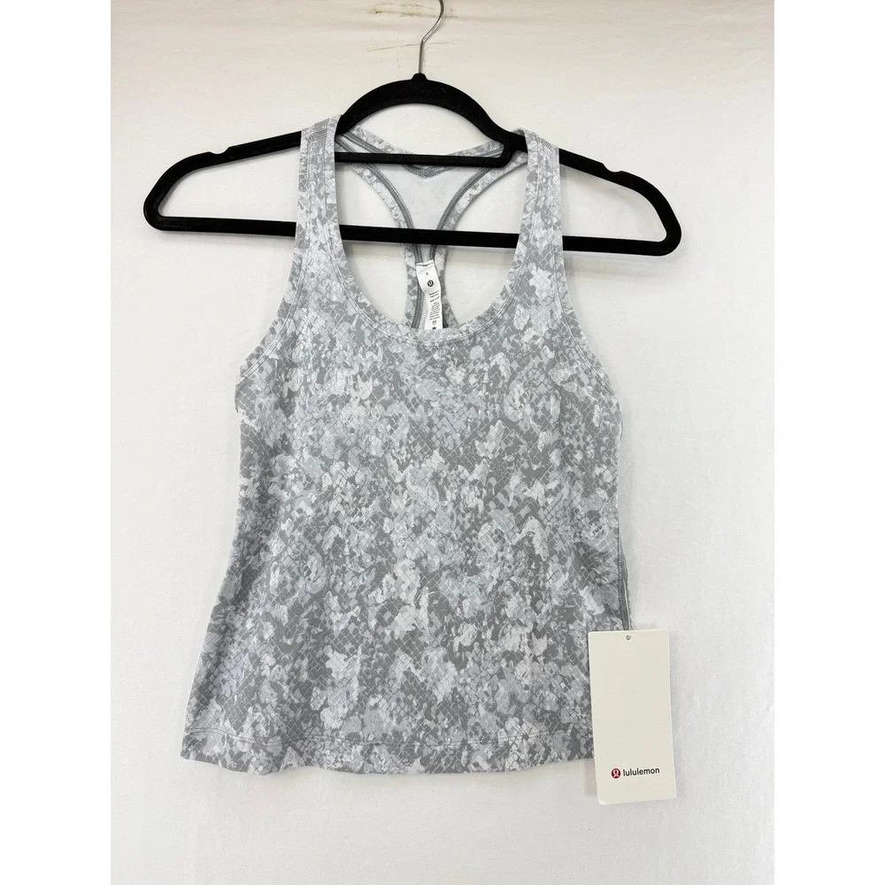 lululemon athletica Gray White Printed Racerback Tank Top